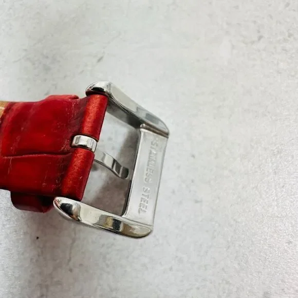 Lacoste Watch Womens 24mm Silver Tone Red Leather Strap New Battery FLAWED READ - Picture 8 of 11